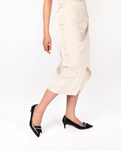 Women's Low Kitten Heels Closed Pointey Toe Pumps Low Stiletto Heels Slip-on Buckle Pumps Wedding Bridal Party 2 Inches Dress Shoes2