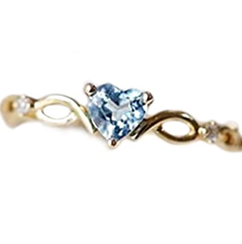 14k Gold Sea Blue Topaz Love Heart CZ Crystal Diamond Ring Women Anniversary Engagement Wedding Gemstone Ring (6)3