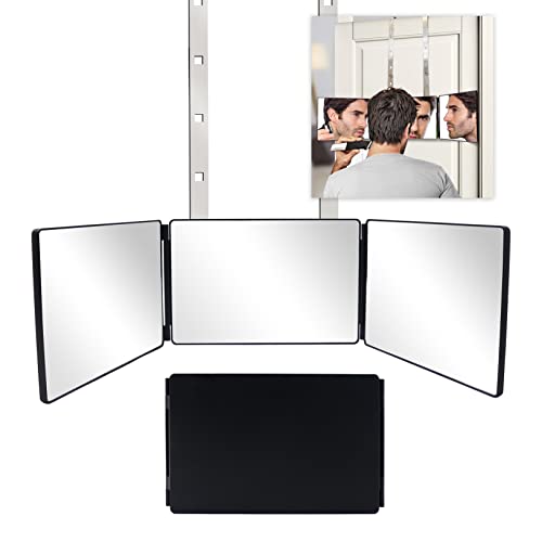 3 Wege Klappspiegel Spiegel, 360 Grad Spiegel mit Halterungen, Rasierspiegel für Make-up, Frisieren, Schneiden, Höhenverstellbar, Spiegel zum Aufhängen, Haarschneide Spiegel Haare Selbst Schneiden Cover