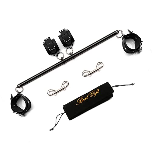 TMEOIIPY Pilates Fitness bar, Black Expandable Sports Spreader Bar Set with 4 Pcs Black Adjustable Straps Kit Pilates Aid Training Yoga Fitness Gear, Stretching Exercise Tools