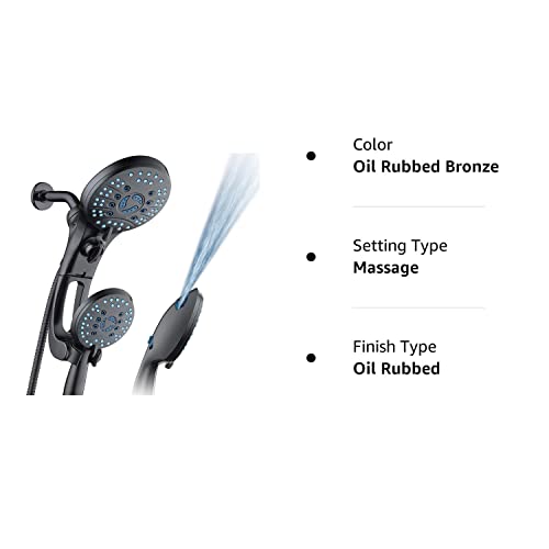 Aquacare As-Seen-On-Tv High Pressure Handheld/Rain 50-Mode 3-Way Shower Head Combo With Adjustable Arm - Anti-Clog Nozzles, Tub & Pet Power Wash, 6 Ft. Stainless Steel Hose, Orb Bronze Finish #TOP7