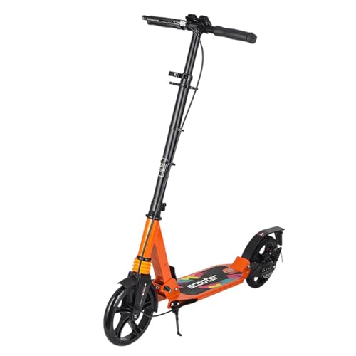 JS Space Patinete plegable para niños, adolescentes y adultos, altura ajustable, con ruedas grandes de 8 pulgadas, suspensión antigolpes, para niños y niñas, color naranja