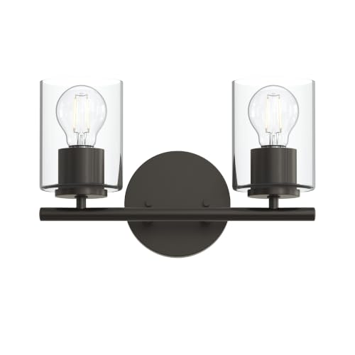 Image of Progress Lighting Replay 13 Inch 2-Light Vanity Light, Transitional, Antique Bronze with Clear Glass Shades, (7.875 inch H x 13 inch W x 6 inch D), P300582-020