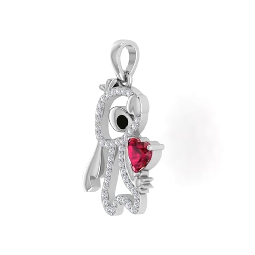 Sterling Silver Disney Adorned Stitch Pendant with Red Heart, Lab Created Stone, 18 inches3