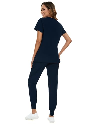 image for COZYFIT Scrubs for Women Set - Stretch V-Neck Scrub Top & Jogger Pant 