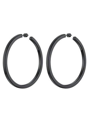 Image of Stainless Steel Chunky Hoop Earrings For Women, Minimalist and Chic, Black /Gold Plated, Round Hoops Earrings Hypoallergenic, Size: 30mm /40mm /60mm /80mm, Come with Box