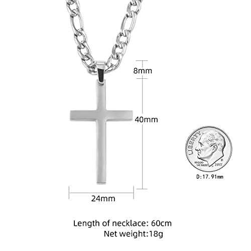 Captainsteel Cross Necklace For Men - Stainless Steel Silver/Gold Plain Cross Pendant Necklace Simple Jewelry Gifts, 24 Inches 3:1 Figaro Link Chain 4/5/6Mm Width #TOP1