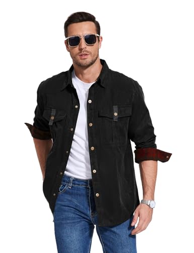 Eisctnd Men's Flannel Lined Shacket Lightweight Warm Snap Western Plaid Shirt Jacket for Outdoor Cowboy Casual Work2