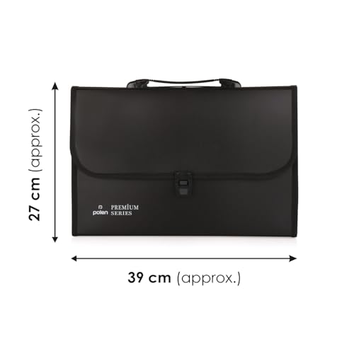 Image of POLEN Premium Series Expanding File Folder with Coloured Inner, 13 Pockets, Handle, and Buckle Closure, Fullscape Size for Travel, Home, Office to Arrange Your Document (Black)