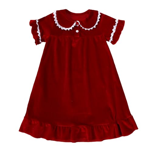 MYGBCPJS Little Girls Velvet Dress Toddler Baby Kids Warm Short Sleeve Ruffle Princess Skirt Pajamas Sleepwear