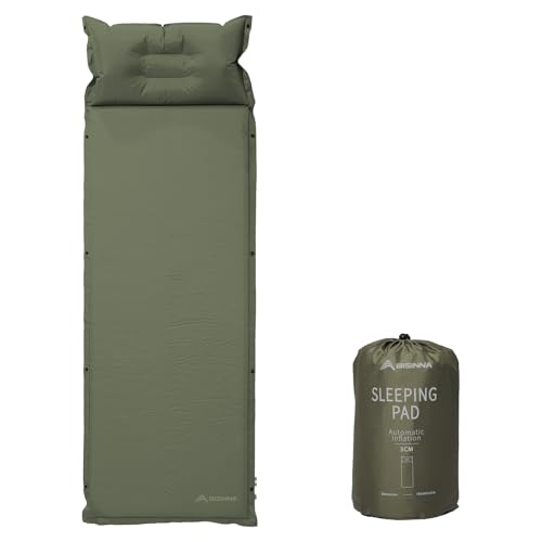 BISINNA Self Inflating Sleeping Pad Thick Foam Sleeping Mattress with Pillow for Camping Lightweight Insulated Sleeping Mat Fast Inflating for Camping Travel Car Tent