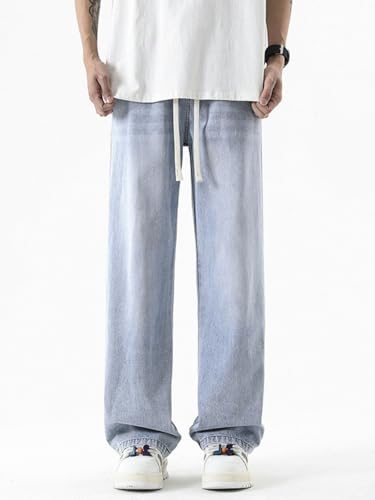 Jeans Pants Trousers Denim Men's Port Style High Street Wide Leg Trendy Floor Washed Drawstring Rubber Men2