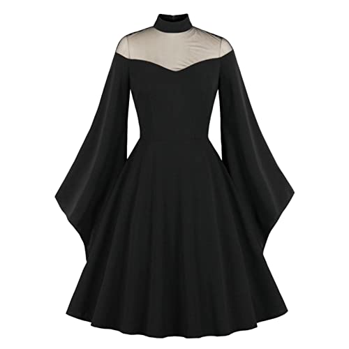 QIANKUN Gothic Avondfeestjurk Vintage Kleding Stand Kraag Mesh Elegante Halloween Lange Mouw Vrouwen Winter Swing Jurken - Image 3