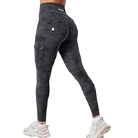YEOREO CoreFlex Gym Workout Cargo Leggings with Pockets for Women Hidden Scrunch Butt Lifting Yoga Leggings Black Camo M