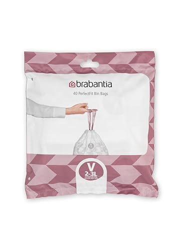 Brabantia Bolsas de Basura PerfectFit (Código V/2-3L) Extra Resistentes Bolsas con cinta de cierre (40 Bolsas)