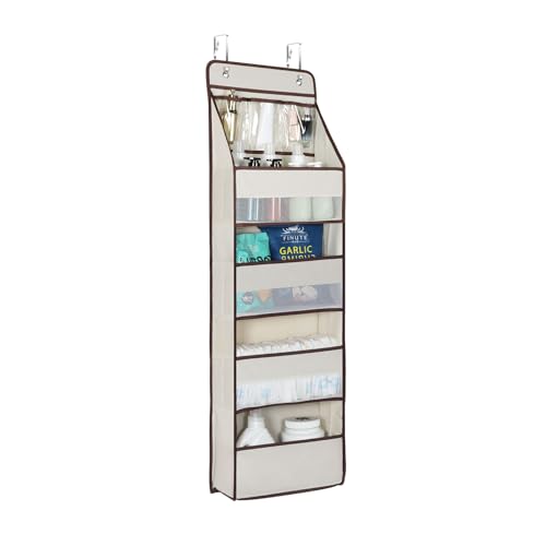 Image of Univivi 5-Shelf Fabric Door Storage Over Door Hanging Organizer with 4 Large Pockets and 3 Small PVC Pockets Nursery Closet Cabinet Wall Mount Hanging Storage Organizers for Baby Nursery (Beige)