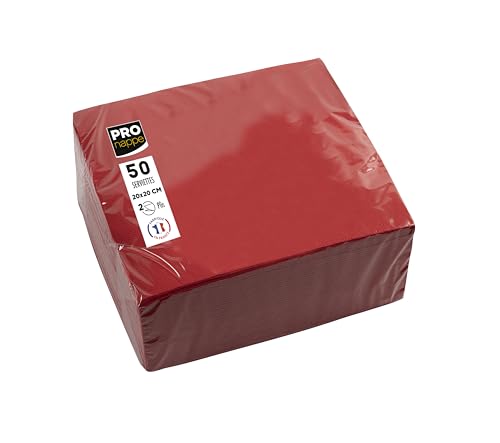 PRONAPPE - Réf. SV622009I - 50 Serviettes cocktail 20x20 cm - Papier micro-gaufré - ouate 2 plis - Rouge