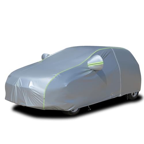 Image of Tecoom Light Shell Car Cover Waterproof All Weather, Breathable Material with Door Zipper & Mirror Pockets, Rain Snow Sun Wind Protection Outdoor & Indoor Full Covers Fit for Hatchback (160-172 inch)