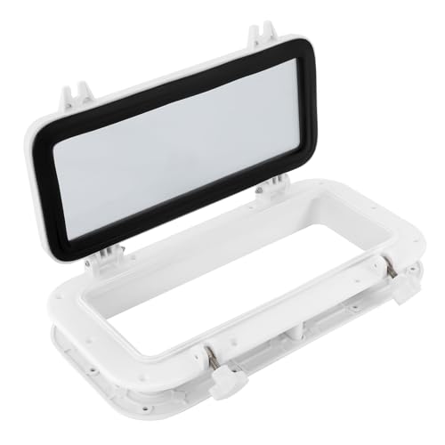 Ojo de buey rectangular 400 x 200 mm | Ventana de barco de vidrio templado y ABS | Apertura de 90°, impermeable y resistente a los rayos UV | Ventana para yate, autocaravana, barco – blanco