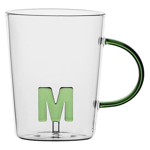 LA PORCELLANA BIANCA - Tazza Lettera 'M' in vetro borosilicato, capacità 400 cc, collezione Allalettera