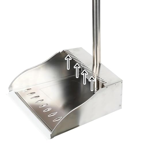 MuLing Metal Dust Pan with Long Handle Stainless Steel Standing Dustpan