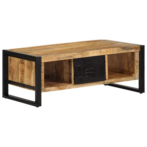 Table basse 90x50 cm manguier massif table d'appoint rustique salon avec rangement
