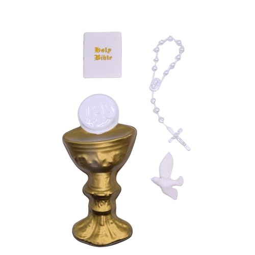 Product Image of the Oasis Supply First Holy Communion Cake Topper Kit – 4-Piece Religious Cake Decoration Set with Chalice & Host, Rosary, Dove and Mini Bible – Food-Safe Plastic Communion Decor