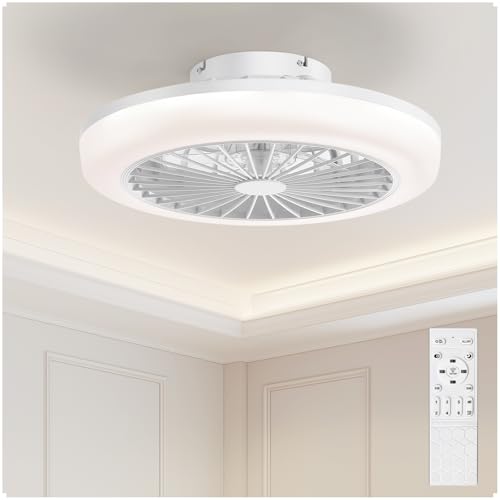 Sofucor Deckenleuchte mit Ventilator, Deckenventilator mit Beleuchtung und Fernbedienung 46 cm, Deckenventilator mit Licht, 3 Farbtemperatur und 6 Geschwindigkeiten, DC, Timer, Sommer-Winterbetrieb