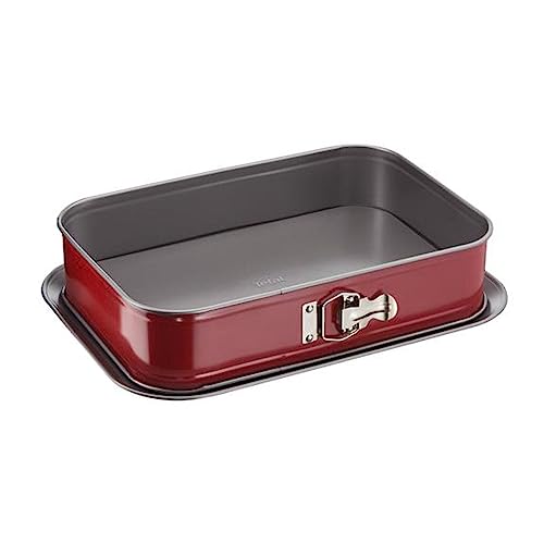 Tefal Delibake J16405 Molde tarta rectangular 36x24 cm, forma rectangular desmontable y con gran fondo, revestimiento antiadherente, fácil desmonte, de acero al carbono, con grosor 3/10, rojo