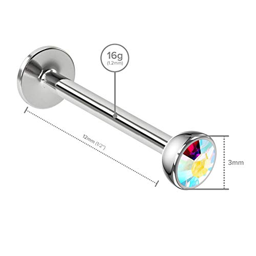 Evonix BQLBRT12MMSET-RED Bling Piercing 4Pcs 16G 12Mm Crystal Labret Stud Lip Ring Snake Bite Conch Forward Helix Monroe Tragus Dahlia Marilyn 1/2 thumb #1
