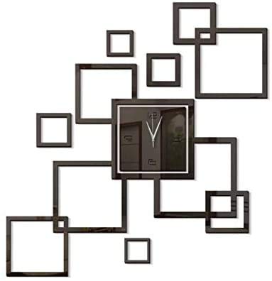 Horloge murale noir effet miroir vinyle argent hexagone