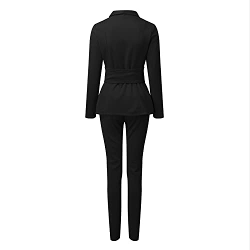 YHEGHT Conjunto de terno feminino de duas peças com lapela para escritório negócios manga longa form