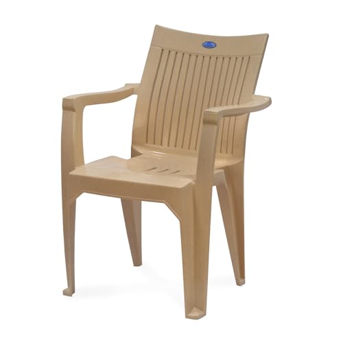 Image of Nilkamal Plastic Chair with Arm |Set of 4| 3 Year Warranty | for Home, Living Room, Outdoor | Marble Beige Colour | CHR2209
