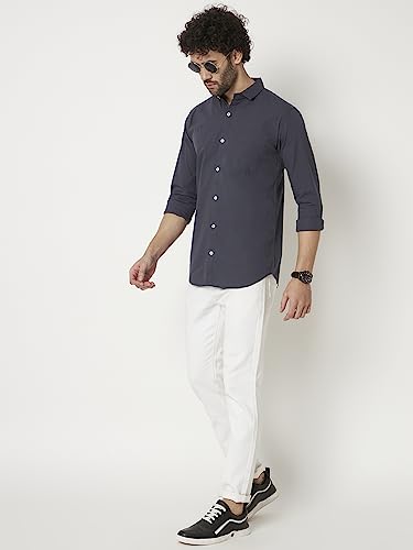 Image of RAGZO Men's Solid Slim Fit Cotton Casual Shirt with Spread Collar & Full Sleeves Breathable Fabric for Flexibility