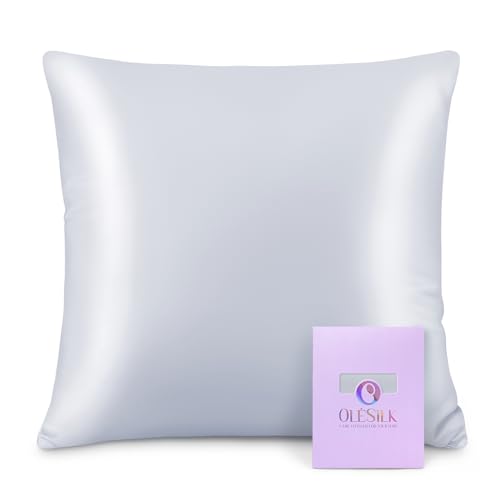 OLESILK Taie d'oreiller en Soie Naturelle de mûrier 16 Mommes: Prend Soin de Votre Peau et Moins de Perte de Cheveux - Grise argentée, 40x40cm