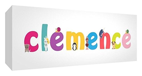 Toile Clemence cadeau personnalisé illustratif coloré grand format pour naissance et anniversaire