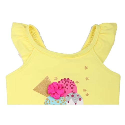 Julysand Girls Yellow One Piece Swimsuit Sequin Ice Cream 3D Flower Swimwear Ruffled Bathing Suit3