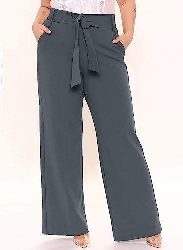 Image of FRAULEIN Women's Western Stylish Trousers Relax Fitting Belted Wide Leg [S - 5XL] Size Pants