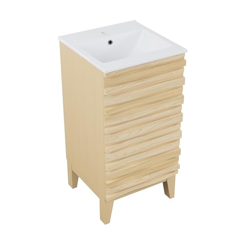 Image of Swiss Madison Cascade 18 inch Bathroom Vanity in Natural Oak