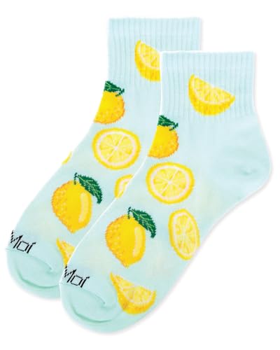 MeMoi Women's Multi-Lemons Athletic Quarter Socks3