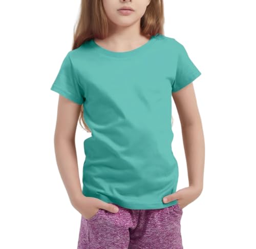 Hercugifts Girls Cotton Tshirts Kids Crewneck T-Shirts Short Sleeve Basic Tops（Age 2-14Y）, Mint Green, 2-3 Years
