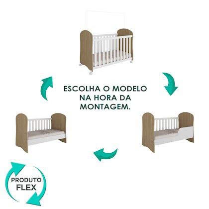 Quarto Infantil Com Guarda Roupa Luna 02 Portas com Prateleira e Berço Smim 3 em 1 Carvalho/Branco M