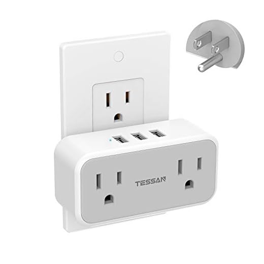 Multi Plug Outlet Extender with USB, TESSAN Double Electrical Outlet Splitter with 3 USB Wall Charger, Mini Multiple Expander for Travel, Home, Office, Dorm