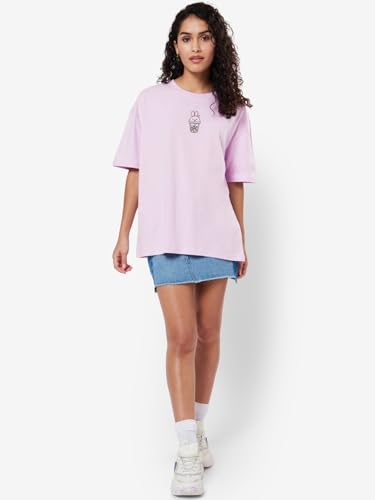 Image of Bewakoof Cotton Women Graphic Print Half Sleeve Crew Neck Oversized Fit T-Shirt