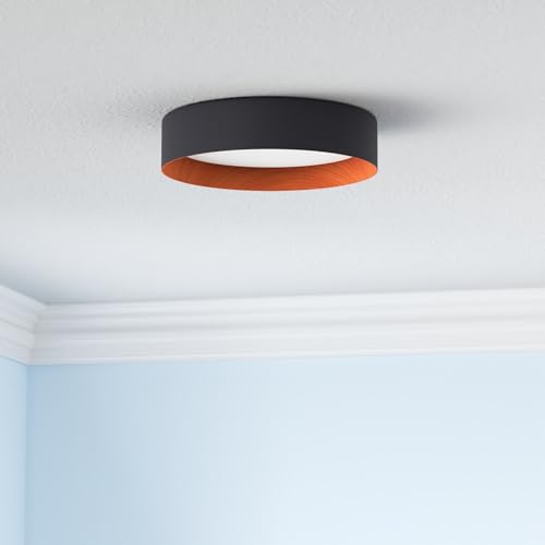 Image of Bargeni Kitchen Flush Mount Ceiling Light,Black with Wood-Grain Finish