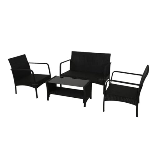 Image of Amazon Brand - Solimo Zeno Outdoor Sofa Set || Balcony Sofa || Patio Furniture Sets || Indoor Sofa|| Wicker Rattan Garden Sofa Set with Cushion and Center Table, 4 Seater (Black & Grey)