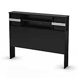 South Shore Step One Bookcase Headboard with Compartment Storage, Full 54-inch, Pure Black
