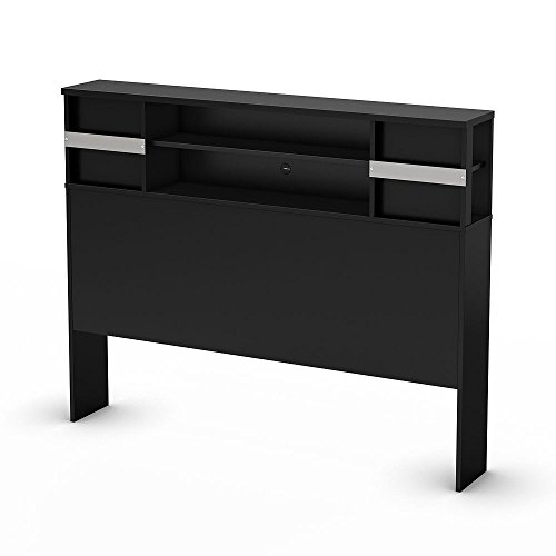 South Shore Step One Bookcase Headboard with Compartment Storage, Full 54-inch, Pure Black