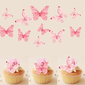 40Pcs Edible Butterflies for Cake Decorating Edible Butterfly Cupcake Toppers Wafer Paper Butterflies Edible Butterfly Cake Decorations for Wedding Birthday Party Cupcakes Decorating pink