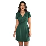 Vestido Curto Decote Transpassado Envelope Soltinho Acinturado Manga Curta (G (46-48), Verde Militar)